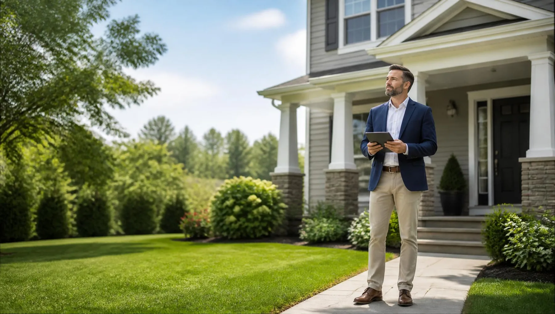 Field representative reviewing a residential asset on a tablet