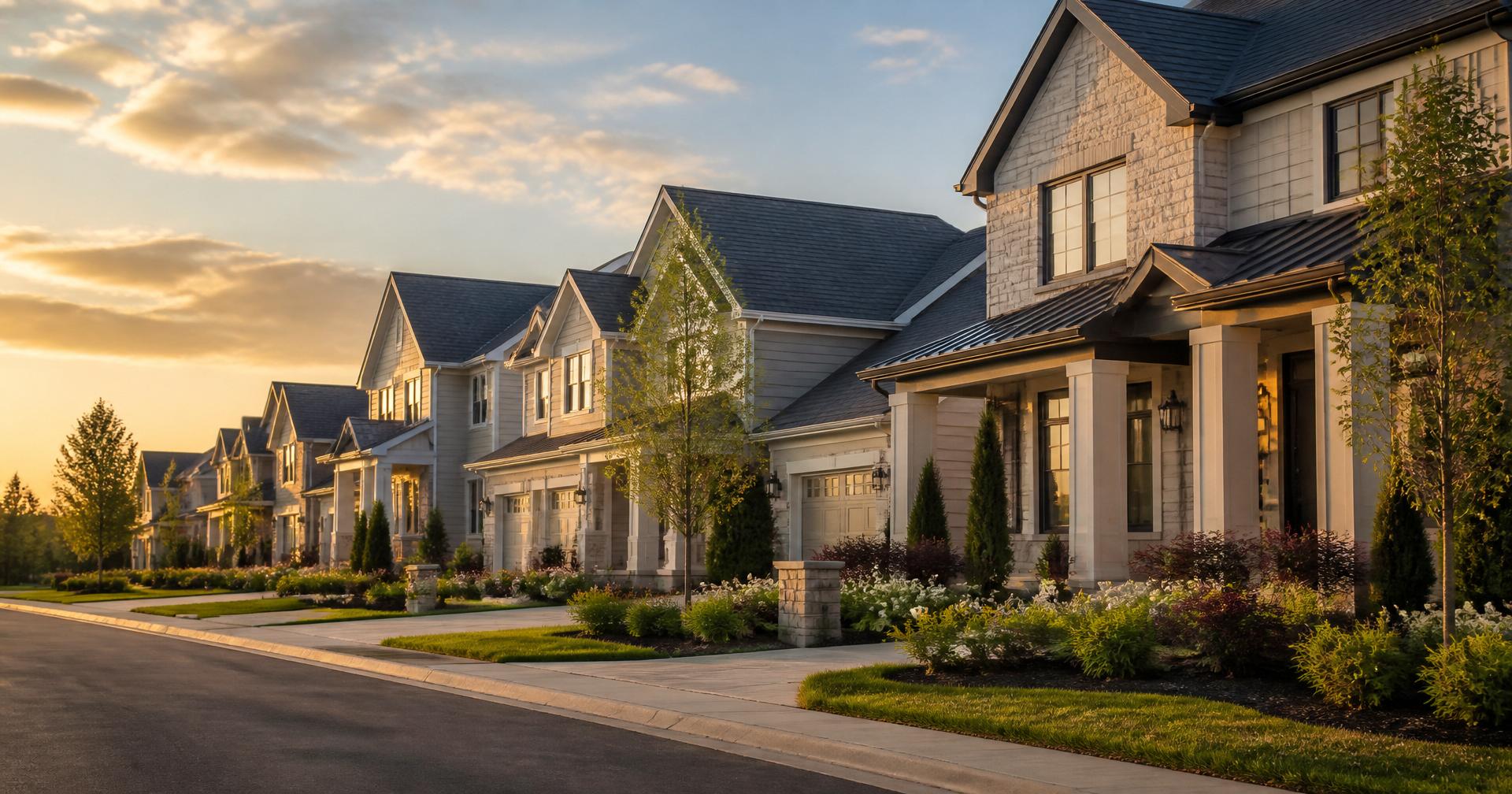 Row of premium residential investment homes at sunset
