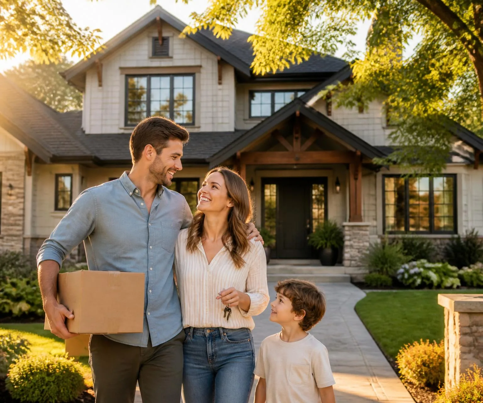 Family arriving at their new home