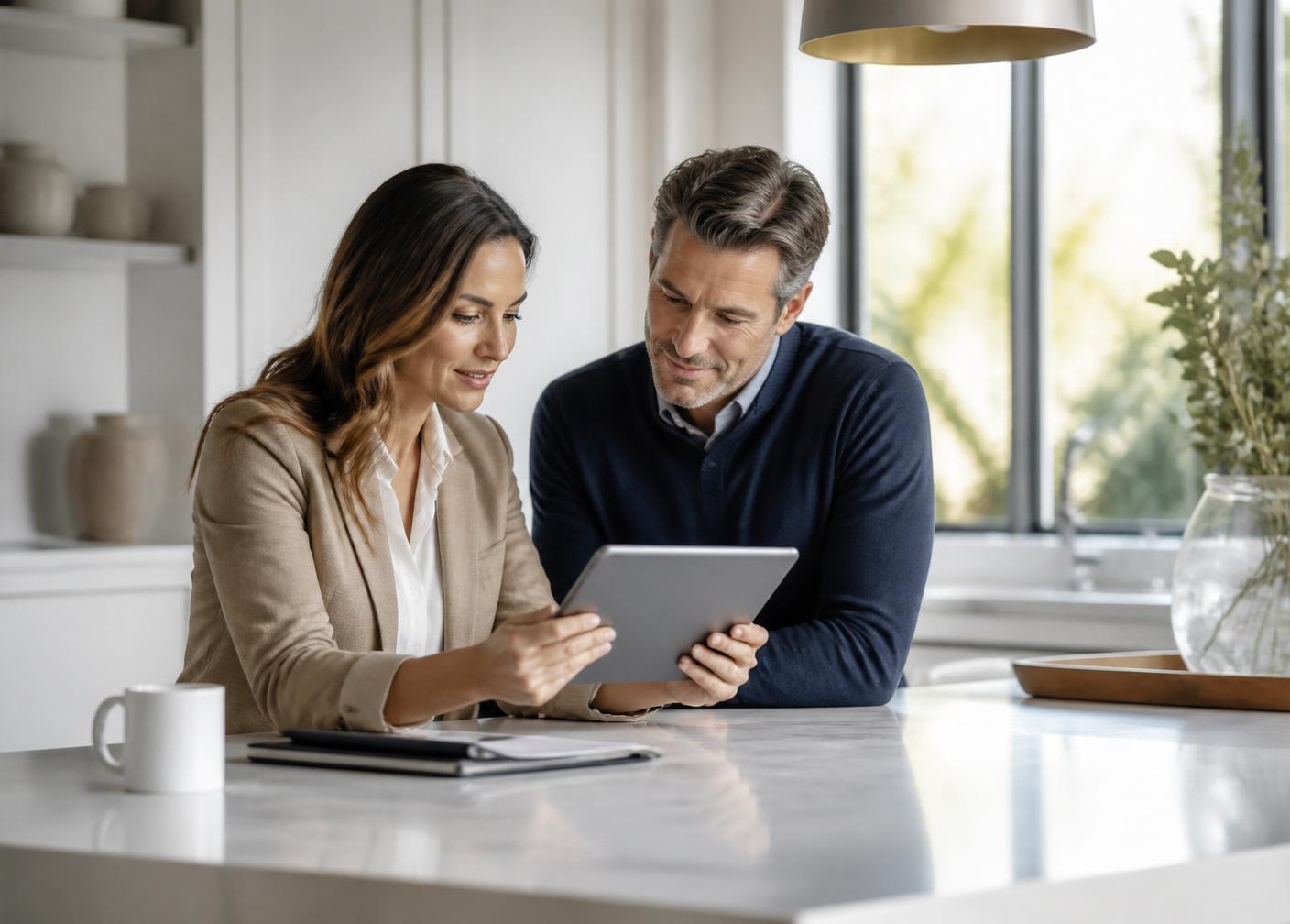 Homeowner reviewing selling options with a Nubuild advisor